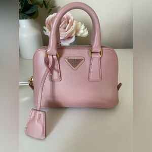 Prada Light Pink Mini Saffiano Leather Promenade Mini Bag with Gold Hardware